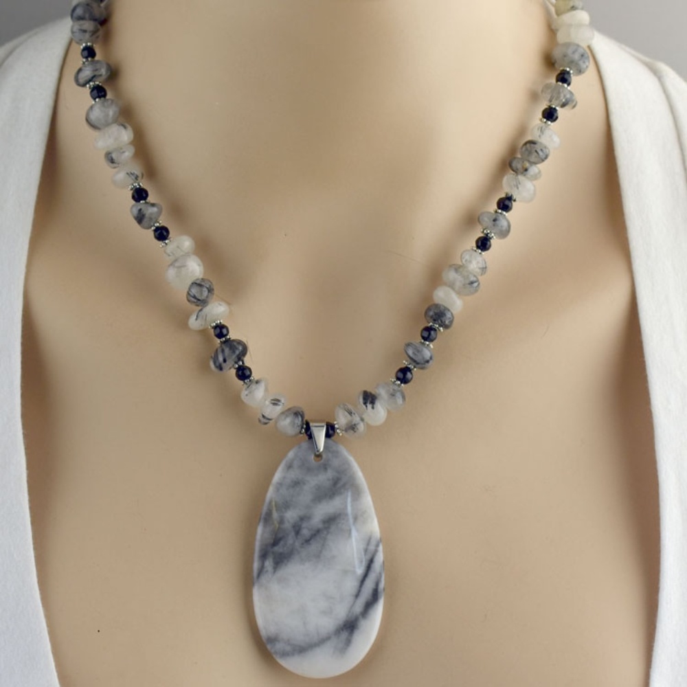 Rutilated Quartz & Jasper Necklace Set
